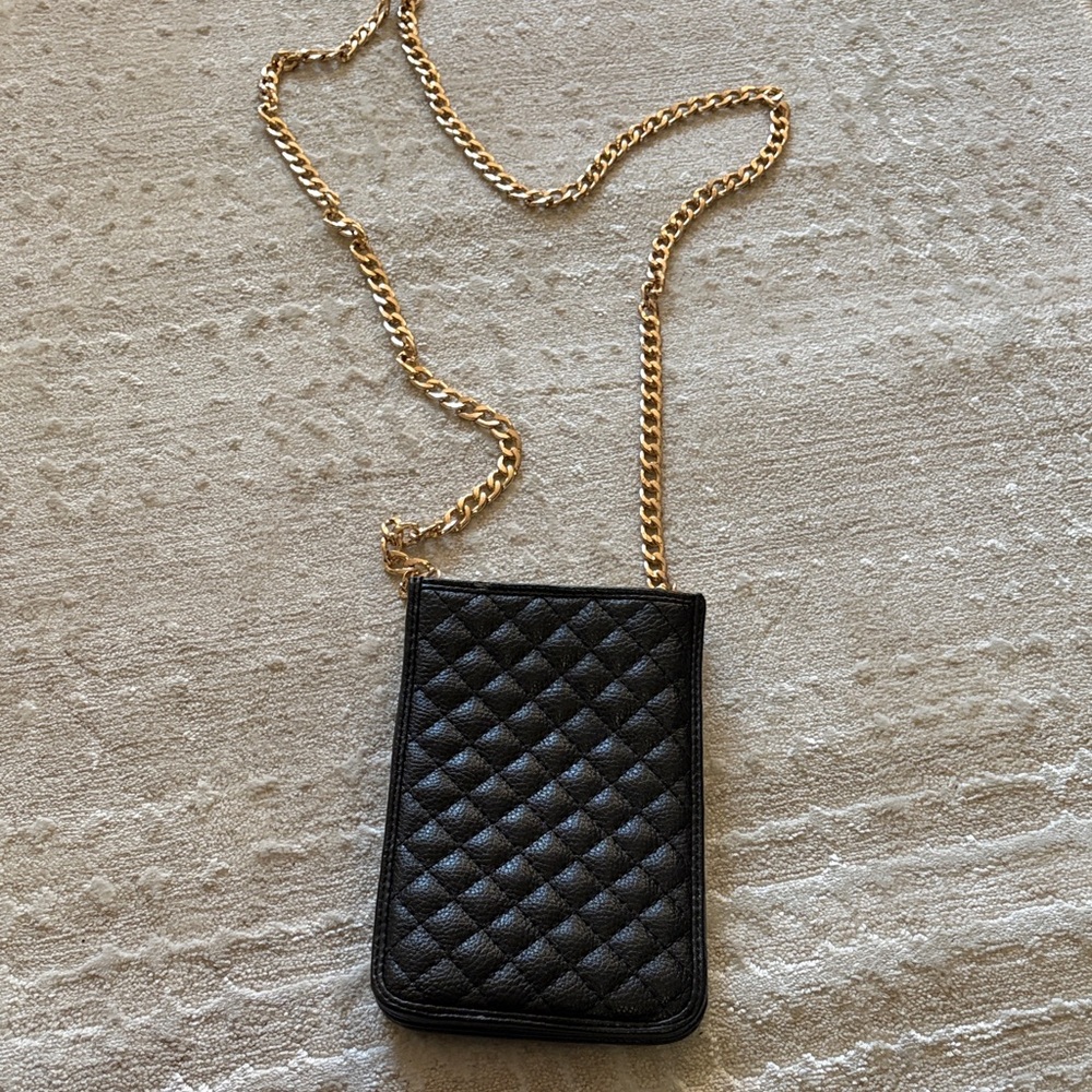 Black Quilted Crossbody Bag with Gold Chain